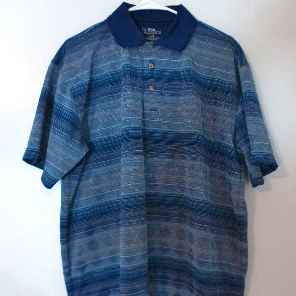 PGA Tour Blue Geometric Performance Polo Shirt – Men’s Large – Golf Athletic